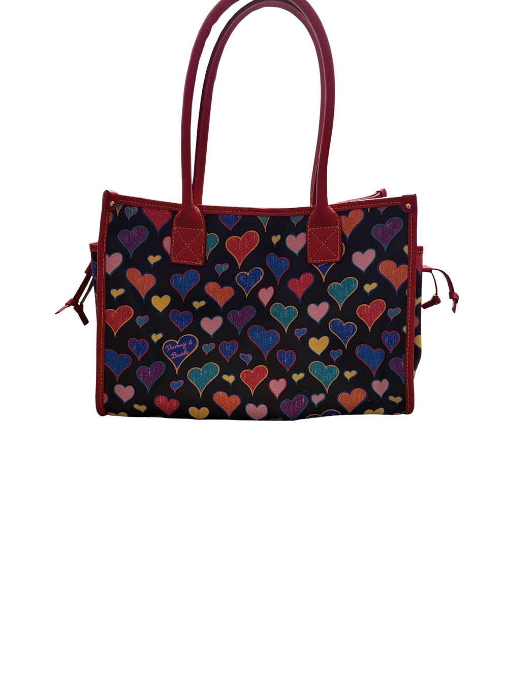 Dooney & Bourke Colorful Hearts Coated Canvas Print Tote with Red Trim - Picture 2 of 11